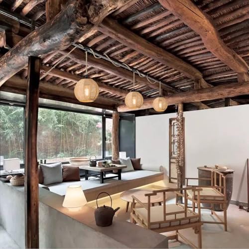 3 Lights Plug in Pendant Light with Cord On/Off Switch Rattan Hanging Lamp with 22ft Hand Woven Wicker Plug in Chandelier Boho Hanging Lights Fixture for Bedroom Kitchen Hallway Foyer - size: Plug 3 Lights Round