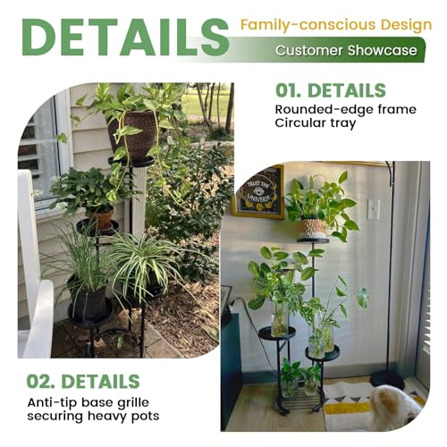 TOSKING 5 Tier Tall Plant Stand Indoor Outdoor, Heavy Duty Corner Plant Stand with Space-Saving Plant Shelf for Multiple Plants| Round Plant Table Design for Living Room Balcony Garden (Black, 37in) - color: Black, size: 5tier Rd Base