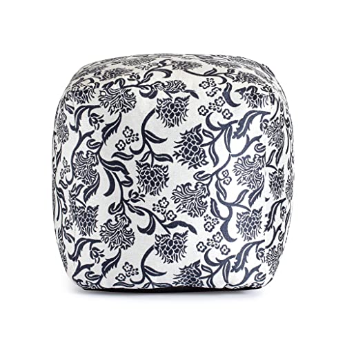 Anji Mountain 100% Handmade & Handcrafted Comfortable Home Décor Outdoor Pouf Ottoman Footrest for Living Room, Bedroom, Nursery, Kidsroom, Patio Furniture - (18" x 18" x 18"- Blue-Ivory) - color: Chamonix