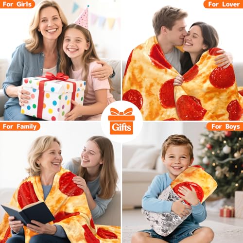 CASOFU Pizza Blanket, Queen Size Cute Large White Elephant Gifts for Adults Women Men Teens Kids, 285 GSM Soft Flannel Novelty Food Blanket Funny Gag Birthday Gift for Boy Girl(Flaming, 90 inches) - color: Flaming, size: 90 inches