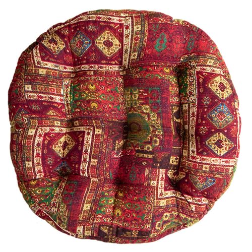 ELEFOCUS Red Bohemian Seat Cushion,Indoor Boho Chair Cushions for Dining Chairs，Round Chair Pad，Decorative Seat Cushions for Kitchen Chairs(Red Round 21X21) - color: Red Round 21x21