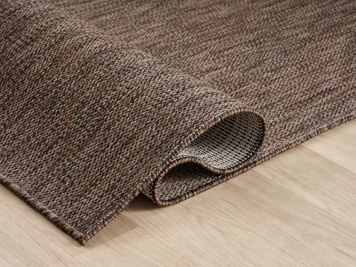 Angela Easy Jute Indoor Outdoor Rug, 8x10 Natural Solid Jute Look, Polyester, Durable & Easy Care Outdoor Farmhouse Carpet for Patio, Porch, Living Room (8' x 10', Brown) - color: 2001 - Brown, size: 8' x 10' (Rectangular)