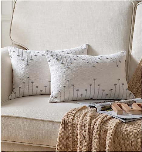 Caflife Boho Throw Pillow Covers 12x20 Set of 2 Decorative Pillows for Bed and Sofa, Beige with Grey Line Throw Pillows for Modern Farmhouse Couch Living Room - color: Grey Beige, size: 20" x 12" (Pack of 2)