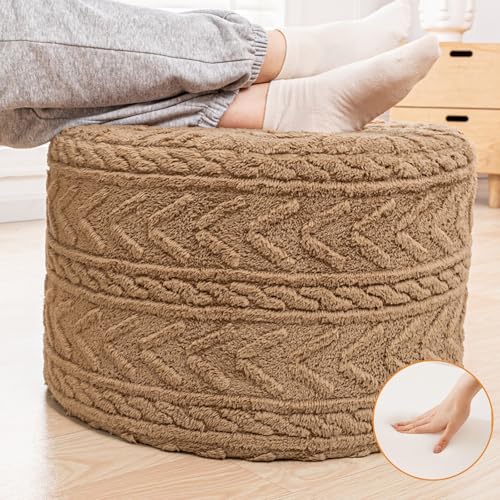 Boucle Pouf Ottoman and Foot Rest 20 x 20 x 14 Inches Floor Pouf Boho Foot Stool Home Decor for Couch Sofa Bean Bag Chairs Light Coffee - color: Light Brown