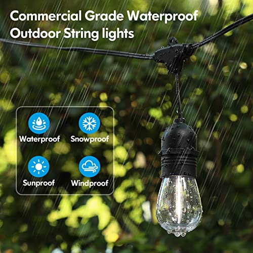Lakumu 2-Pack 96FT Outdoor String Lights with Waterproof Shatterproof Dimmable 5000K Daylight White E12 Filament S14 LED Bulbs for Backyard Hanging Lights Linkable Patio Light for Deck Bistro Pergola - color: Black-5000K, size: 96FT(48FT*2)