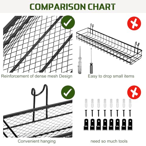 4 Pcs Metal Wire Mesh Basket for Gridwall Black Hanging Wire Mesh Basket with Hook Wall Mounted Organizer for Home Wall Display (Small) - size: Small