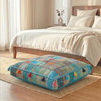 THE ART BOX 35" X 35" Large Boxed Shaped Premium Hypoallergenic Square Stuffer Best for Meditation Floor Pillow Cover, Mandala Ottoman Cushion, Dog Beds, Lounger, Pet Beds - color: Turquoise
