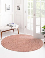 Unique Loom Braided Jute Collection Area Rug - Dhaka (5' 1" Round, Light Pink) - color: Light Pink, size: 5'1" (Round)