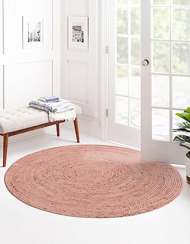 Unique Loom Braided Jute Collection Area Rug - Dhaka (5' 1" Round, Light Pink) - color: Light Pink, size: 5'1" (Round)