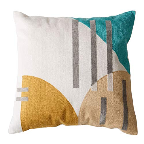 vctops Boho Geometric Tufted Decorative Throw Pillow Cover Farmhouse Cotton Embroidery Accent Square Cushion Case for Couch Sofa Bed (EmbroideryS, 18"x18") - color: Embroiderys, size: 18" x 18" (Pack of 1)