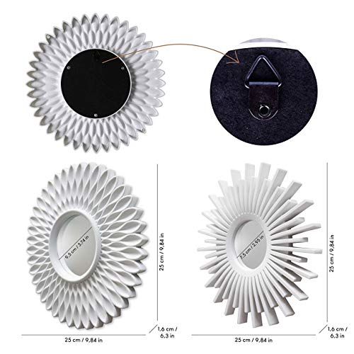 BONNYCO Wall Mirrors Pack of 3, Round White Mirrors for Home Decor, Bedroom and Room. Espejos Decorativos de Pared Sala Dormitorio, Circle Wall Decor Minimalist Vintage, Chic. Gifts for Women Mums - color: White