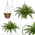 2 Set Artificial Hanging Ferns for Outdoors with Hanging Baskets, UV Resistant Artificial Outdoor Plants, Faux Ferns Outdoor Hanging Basket for Front Porch Garden