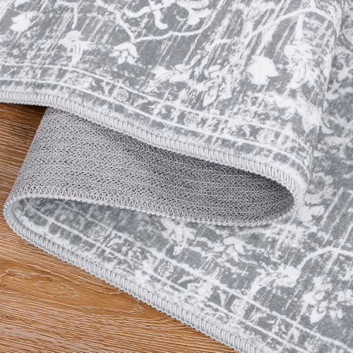 Pauwer Boho Hallway Runner Rug 2x6 Washable Entryway Area Rugs Non Slip Farmhouse Vintage Floor Mat Carpet Runner for Hallways Laundry Room Kitchen Bathroom Bedroom - color: Grey White, size: 2' x 6' (Runner)