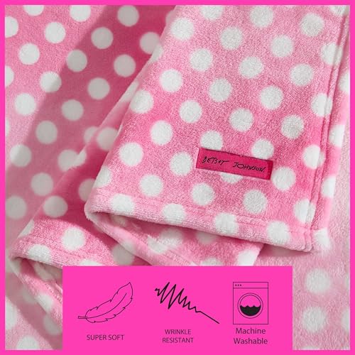 Betsey Johnson - Plush Throw Blanket for Couch or Bed, Soft Reversible Western Fleece Throw, Cozy Printed Soft Blanket, Ombre Dots Pink, 50" x 70" - color: Ombre Dots Pink