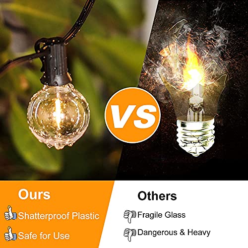 200ft(100*2) Outdoor G40 LED Globe String Lights Dimmable Waterproof Shatterproof Light Strings with 103 Bulbs Connectable Commercial Hanging Lights for Christmas Patio House Backyard Balcony Party - color: Black, size: 200FT-Warm White