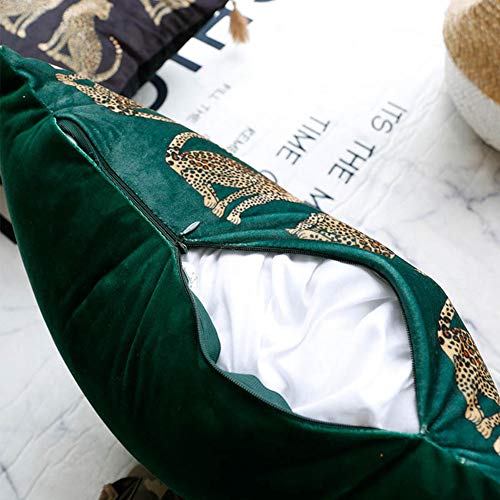 Lumbar Decorative Throw Pillow Cover with Tassels Leopard Pattern Cushion Cover Luxury Style Soft Velvet Pillowcase for Sofa Couch Bedroom (18"x18",Dark Green) - color: Dark Green, size: 18" x 18" (Pack of 1)