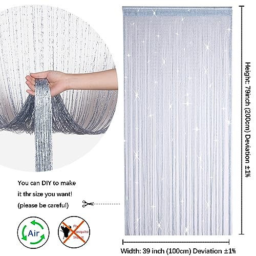 Hysenm 2 Pack 39 x 79 Inch Beaded String Door Curtain, Hippie Room Decor Beaded Curtains for Doorway, Closet Curtains, Room Divider Privacy Decor, Boho Home Decoration for Bedroom, Party, Silver - color: Silver