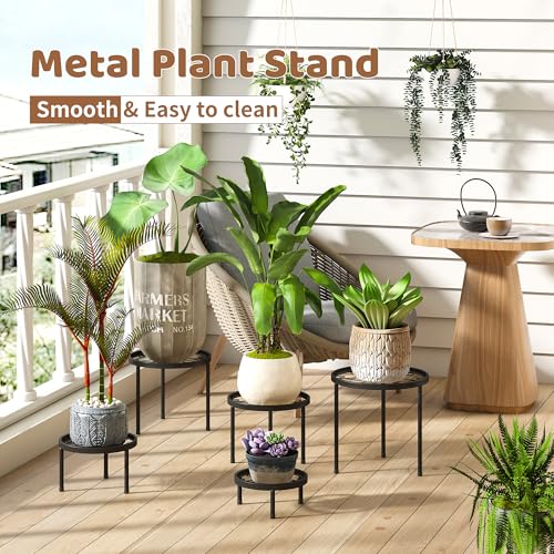 Plant Stand Indoor Outdoor 5 Pack Heavy Duty Metal Stand Multiple Plants, Anti-Rust Iron Flower Pot Stand Decoration Racks Plant Pot Shelf for Living Room Garden Balcony (Black) - color: Black