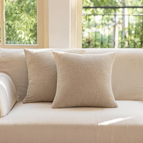 GEEORY Decorative Throw Pillow Covers 16x16 Inch Pack of 2,Textured Boucle Neutral Cushion Cases for Bed Couch Sofa, Accent Mordern Farmhouse & Minimalist Home Decor (Oatmeal Beige) GE03-16 - color: Oatmeal Beige, size: 16" x 16" (Pack of 2)