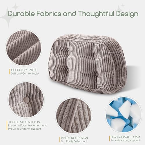 HIGOGOGO Lumbar Support Pillow for Recliner Chair/Accent Chair/Couch/Office Chair, Tufted Corduroy Back Support Cushion for Elderly, Recliner Cushions for Back Rest, Pain Relief, Reading, Grey - color: Grey