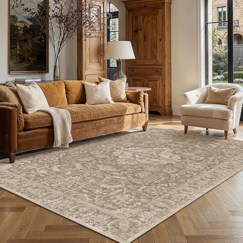 HUGEAR 5x7 Area Rug Taupe Machine Washable Rug Room Decor Distressed Vintage Living Room Rugs Low Pile Non Slip Soft Carpet for Bedroom Office Dining Room Soft Lightweight - color: C| Taupe, size: 5' x 7' (Rectangular)