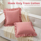 KKJIAF Ruffle Gingham Pillow Covers 24 x 24 Inches, Cotton Gingham Pillow Cases Set of 2, Linen Feel Ruffled Plaid Pillow Shams with Envelope Closure for Sofa Bed (Red/White Plaid) - color: Black Plaid, size: 24" x 24" (Pack of 2)