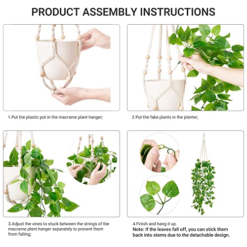 Mkono Fake Hanging Plant with Pot, Artificial Plants for Home Spring Decor Indoor Macrame Plant Hanger with Fake Vines Faux Hanging Planter Greenery for Bedroom Bathroom Office Decoration