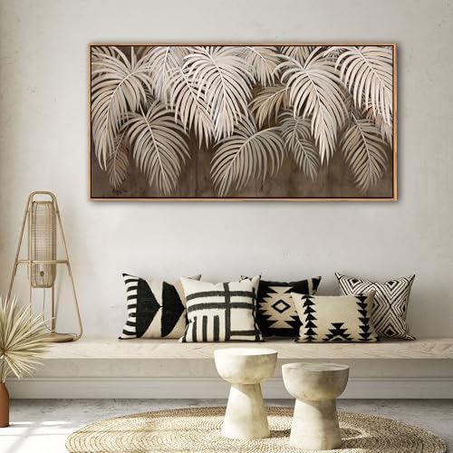 Boho Wall Art - Modern Minimalist Brown Canvas Artwork,Neutral Pictures for Living Room Textured Large Wall Art for Bedroom Wall Decor Framed Paintings 24×48IN - color: Brown, size: 48"L x 24"W