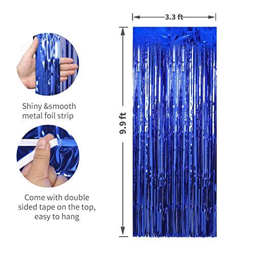 Crosize 2 Pack 3.3 x 9.9 ft Dark Blue Foil Fringe Curtains Party Decorations, Blue Tinsel Curtain Backdrop for Parties, Door Streamers, Glitter Streamer Fringe Backdrop for Birthday Decoration - color: Dark Blue, size: 2 Pack