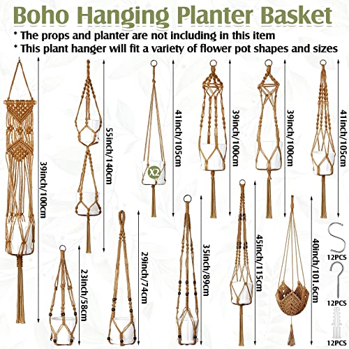 Hoteam 12 Pcs Macrame Plant Hangers Macrame Hanging Planters for Indoor Plants Handmade Boho Hanging Baskets Flower Pots Holder for Outdoor Home Wall Decor - color: Brown