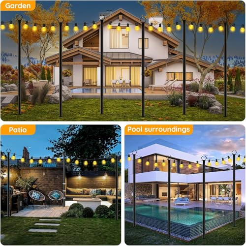 AHRLHR 6 Pack String Light Poles, Outdoor String Light Pole 10 ft Forked Metal Light Pole with Adjustable Outdoor Light Stand, Deck, Backyard, Garden, Wedding, Rustproof and Sturdy with Hooks. - size: 6 Pack-10FT