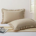 KKJIAF 2 Pcs Plaid Ruffle Pillow Case Standard Size, Ruffled Gingham Cotton Pillowcases 20x26 Inch, Linen Feel Plaid Bed Pillow Shams with Envelope Closure for Bed Sofa (Taupe) - color: Taupe/White Plaid, size: 26" x 20" (Pack of 2)