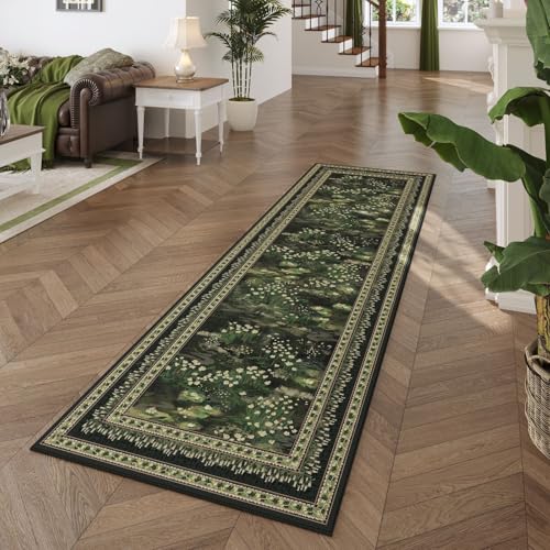 Rugcomf 2x6 Runner Rug Impressionist-Style Vintage Kitchen Rugs Non Slip Washable Soft Carpet Runner for Kitchen Laundry Bedroom Bathroom, Green - color: Green, size: 2' x 6' (Rectangular)