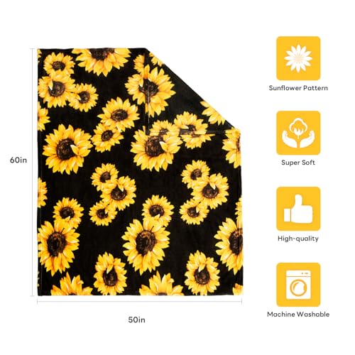 MACEVIA Sunflower Blankets Gifts for Women, Flannel Fleece Sunflower Gift, Floral Throw Blanket for Couch Bed Sofa, Soft Cozy Warm Lightweight Blankets for Travel Camping 260GSM (50"x60") - color: Sunflowers Print 01, size: Flannel Fleece (50x60 IN)