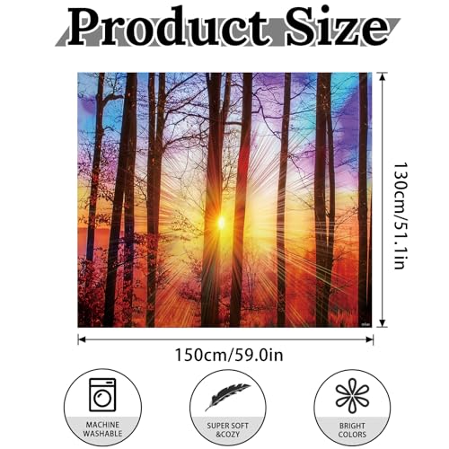 Shrub Sunshine Tapestry Large Wall Hanging for Bedroom Living Room Nature Decor - color: Forest Sunrise, size: 59.1"L x 51.2"W