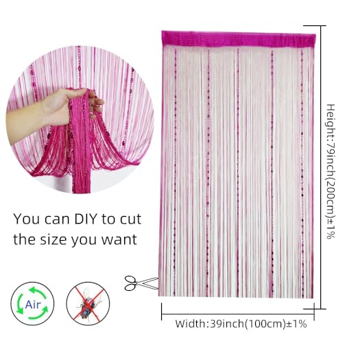ave split 100cmX200cm Decorative Door String Curtain Beads Wall Panel Fringe Window Room Divider Blind for Wedding Coffee House Parts Door Divider Beads Tassel Screen Decoration (Rose red 25) - color: Rose Red 25