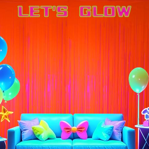DECOCKRAT 2 Pack Foil Fringe Backdrop - Fluorescent Orange Shiny Tinsel Curtains for Party Decoration/Photo Booth Props - 3.3x6.6 FT Metallic Foil Backdrop for Birthday, Wedding, Graduation, Christmas - color: Fluorescent Orange