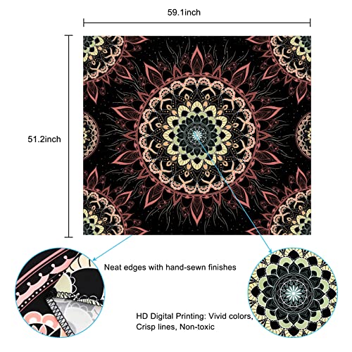 Uspring Mandala Tapestry - Bohemian Floral Aesthetic Hippie Boho Wall Hanging Decor for Bedroom, Living Room, Dorm (51.2 x 59.1 inches)