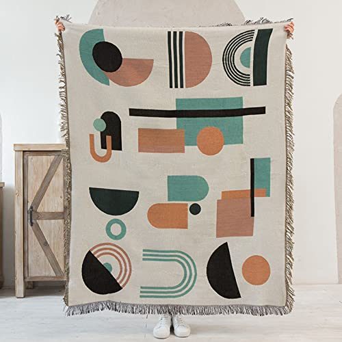 LumiSyne Double-Sided Cotton Woven Throw Blanket with Tassel Jungle Bohemian Style Tapestry Shawl Multi-Function Decorative Throws for Sofa Bed Armchair Camping Blanket Tablecloth Carpet 160x130cm - color: Encounter