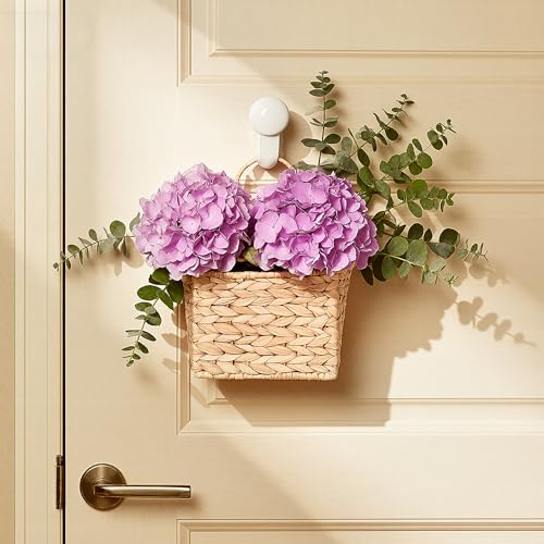 iEGrow Set of 2 Hanging Basket, Wicker Wall Basket Natural Water Hyacinth, Hanging Baskets for Organizing and Decor, Storage Baskets for Door Mounted Entryway Flower Mail Plant Garden - color: Natural, size: Square