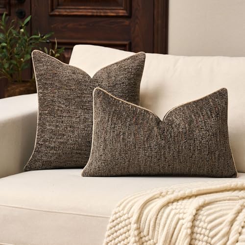 Yangest Chenille Pillow Cover 18 x18 Inches, Thick Textured Square Throw Pillow Cover Farmhouse Modern Soft Accent Couch Neutral Pillow Cover for Living Room Bedroom, Gray Brown - color: Gray Brown, size: 18" x 18" (Pack of 1)