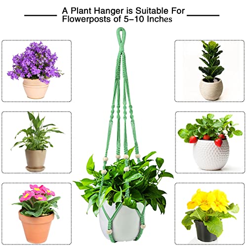 Augshy Macrame Plant Hangers Green Hanging Planters for Indoor Outdoor Home Decor, Hanging Plant Holder No Tassels Set of 2 with 4 Hooks - color: Green, size: 35 Inches
