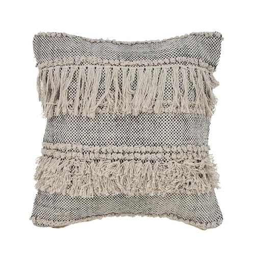 LR Home 20" x 20" Inches Geometric Cotton Throw Pillow Covers For Home Decor | Shabby Chic Boho Cushion Covers For Throw Pillows | Perfect For Living Room Couch & Bedroom Decorations | Ivory/Black - color: Ivory/Black, size: 20" x 20" (Pack of 1)