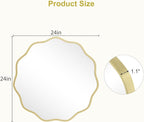 WallBeyond Round Wavy Mirror for Wall Decorative 24 inch, Modern Round Mirror Aluminum Frame for Bathroom Bedroom Living Room Home House Office Entryway, Gold