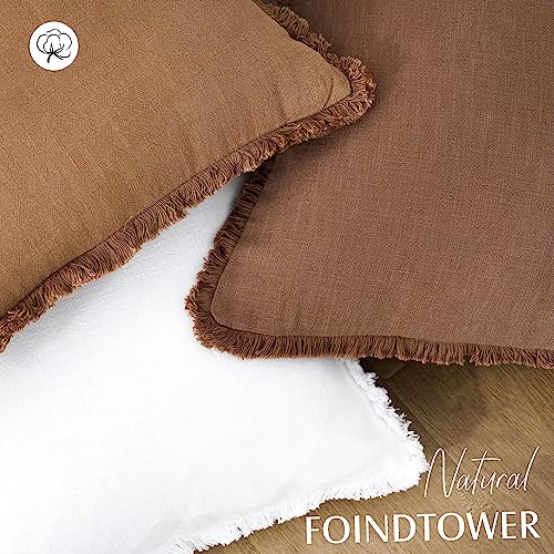 Foindtower Decorative Linen Fringe Throw Pillow Covers Cozy Boho Farmhouse Cushion Cover with Tassels Soft Accent Pillowcase for Chair Sofa Bed Living Room Home Decor, 16×16 Inch, 1PC, Rust - color: Rust, size: 16" x 16" (Pack of 1)