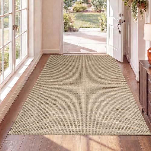 3x5 Rugs for Entryway, Woven Indoor Washable Door Mat, Non Slip Boho Small Rug for Kitchen, Soft Low Pile, Front Door Area Rug for Entrance, Living Room, Bedroom, Laundry, Bathroom (3'x5', Brown) - color: Brown, size: 3' x 5'