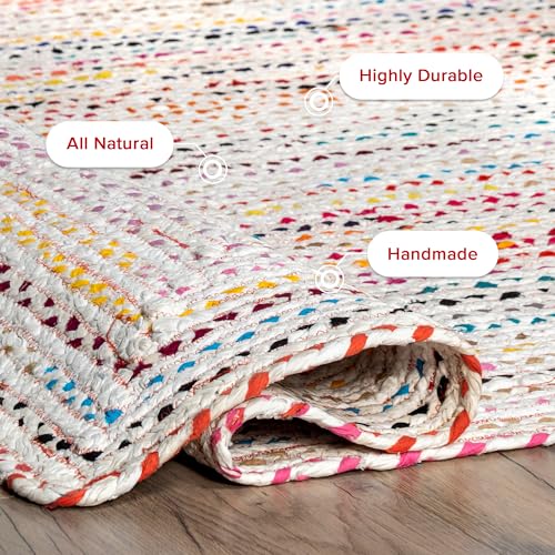 Nuloom Tammara Ivory/Multicolor, 3' x 5' Oval, Hand Braided, Bohemian, Cotton, Soft and Cozy, High Traffic, Stain Resistant, Easy Clean, Durable Runner for Bedroom, Living Room, Dining, Den