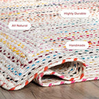 Nuloom Tammara Ivory/Multicolor, 3' x 5' Oval, Hand Braided, Bohemian, Cotton, Soft and Cozy, High Traffic, Stain Resistant, Easy Clean, Durable Runner for Bedroom, Living Room, Dining, Den