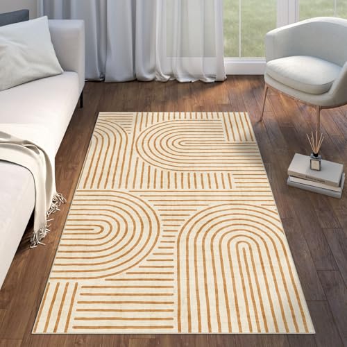 LUXRUG 3x5 Washable Area Rug - Small Entryway Rug Non-Slip Orange Abstract Rainbow Kitchen Rugs Modern Boho Carpet Throw Rugs for Living Room Bedroom Bathroom Dorm Nursery Room Home Decor - color: Dark Orange, size: 3' x 5' (Rectangular)