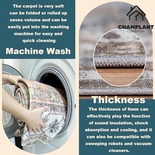 CHAMPLANT Area Rug 10x14 Washable Gray Vintage Traditional Mat Distressed Indoor Foldable Thin Retro Accent Floral Non Slip Carpet for Living Room Dining Room Office - color: Grey, size: 10' x 14' (Rectangular)